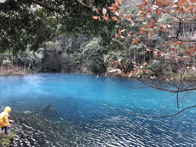 "...候是早上，湖面上升起层层薄雾，并缓慢的在湖面上移动，变幻莫测，当你站在潭边真有如入仙境般的感觉_荔波小七孔景区"的评论图片