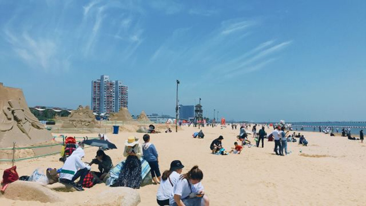 "去了之后倒也惊喜。沙雕还不错。还行，对上海的海，本身期望不是很高_金山城市沙滩"的评论图片