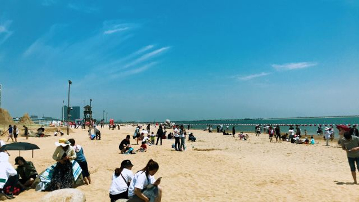 "去了之后倒也惊喜。沙雕还不错。还行，对上海的海，本身期望不是很高_金山城市沙滩"的评论图片