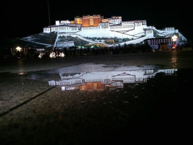 "布达拉宫的夜晚非常美，像一幅画一样，而且现在晚上九点半还有喷泉看，非常棒。很多人带了水去拍倒影，哈哈_布达拉宫广场"的评论图片