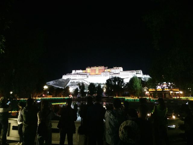 "布达拉宫的夜晚非常美，像一幅画一样，而且现在晚上九点半还有喷泉看，非常棒。很多人带了水去拍倒影，哈哈_布达拉宫广场"的评论图片